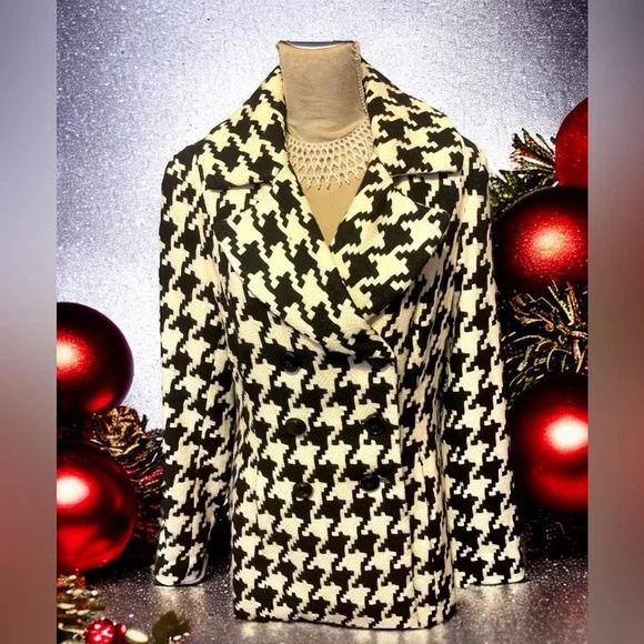 White House Black Market Houndstooth Pea Coat Large - Picture 13 of 13
